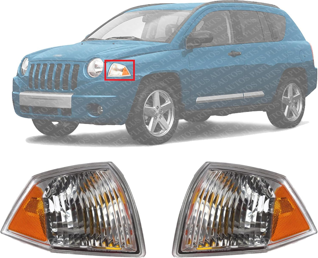 Set Of 2 Front Corner Lamp Lens And Housing Right Passenger & Left Driver Side Direct Replacement Compatible With 2007-2010 Jeep Compass CH2521144 CH2520144 68000682AB 68000683AB