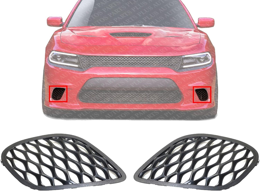 Set Of 2 Front Fog Light Cover Textured Plastic Right Passenger & Left Driver Side Direct Replacement Compatible With 2015-2022 Dodge Charger CH1039168 CH1038168 68280492AA 68280493AA