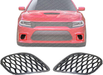 Set Of 2 Front Fog Light Cover Textured Plastic Right Passenger & Left Driver Side Direct Replacement Compatible With 2015-2022 Dodge Charger CH1039168 CH1038168 68280492AA 68280493AA