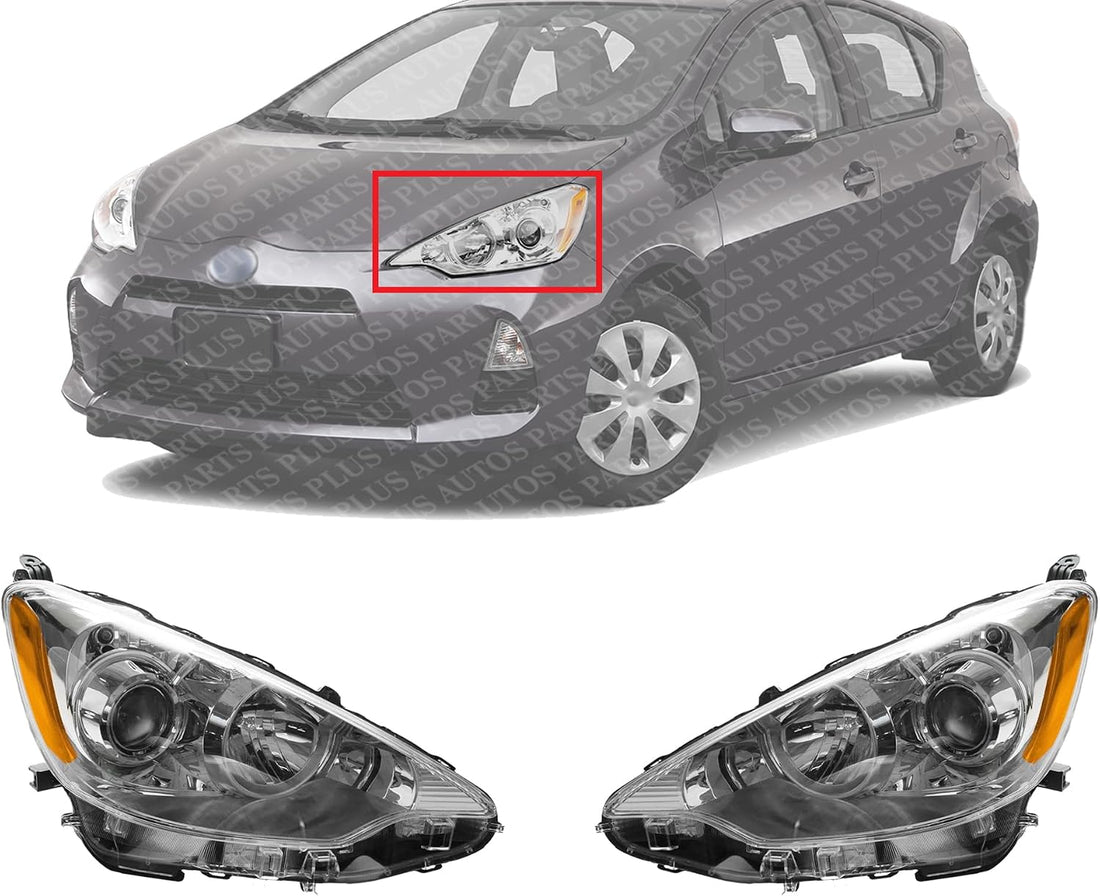 Set Of 2 Front Headlight Assembly Halogen Right Passenger & Left Driver Side Direct Replacement Compatible With 2012-2014 Toyota Prius C TO2503214 TO2502214 8111052E81 8115052E81