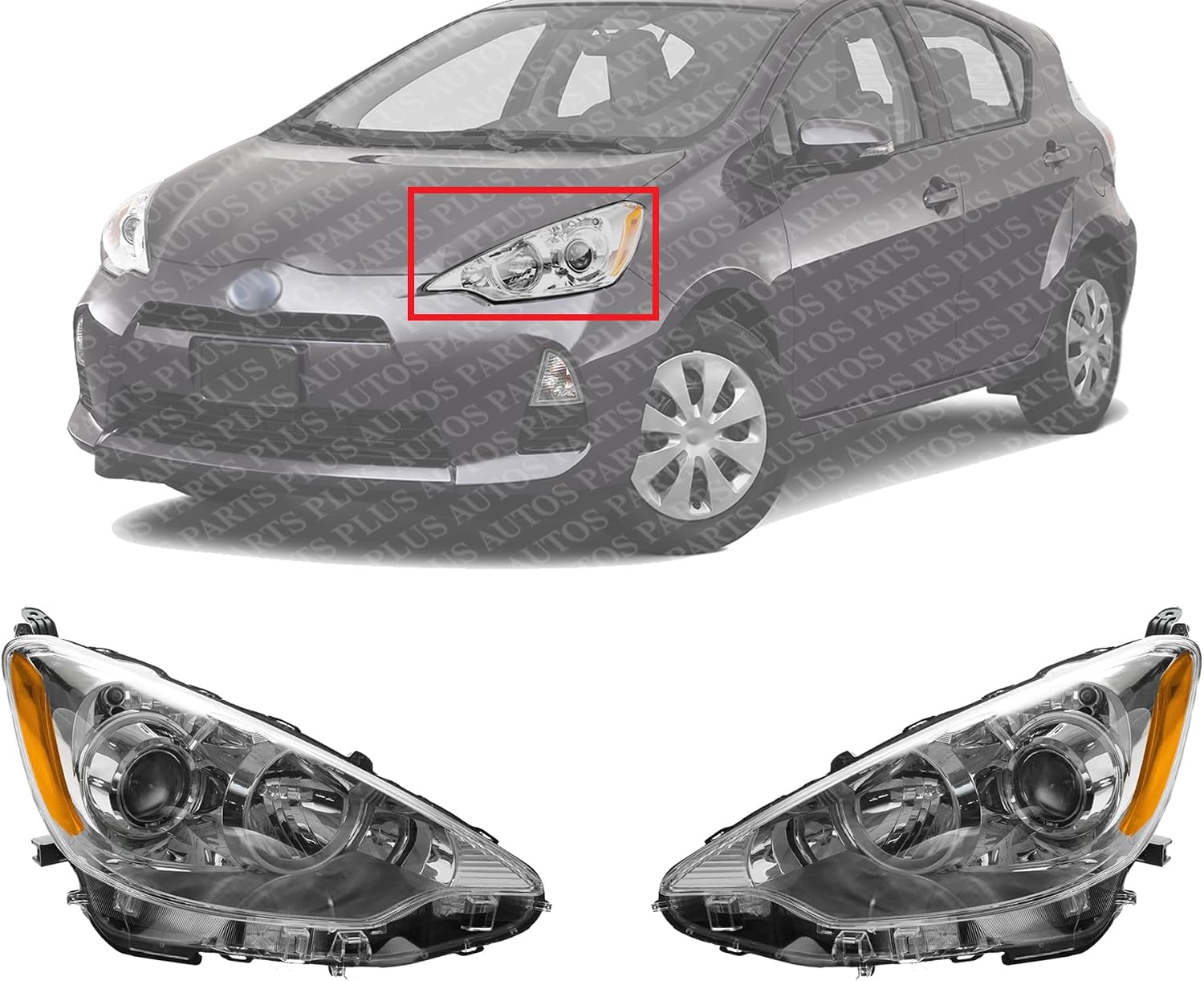 Set Of 2 Front Headlight Assembly Halogen Right Passenger & Left Driver Side Direct Replacement Compatible With 2012-2014 Toyota Prius C TO2503214 TO2502214 8111052E81 8115052E81