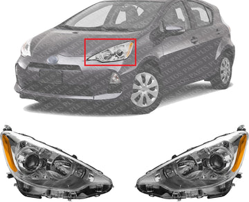 Set Of 2 Front Headlight Assembly Halogen Right Passenger & Left Driver Side Direct Replacement Compatible With 2012-2014 Toyota Prius C TO2503214 TO2502214 8111052E81 8115052E81