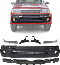 AUTOS PARTS PLUS Front Bumper Cover Textured + Reinforcement + End Chrome Trim + Brackets Left & Right Side Direct Replacement Compatible With 1998-2000 Toyota Tacoma TO1095173 TO1025104