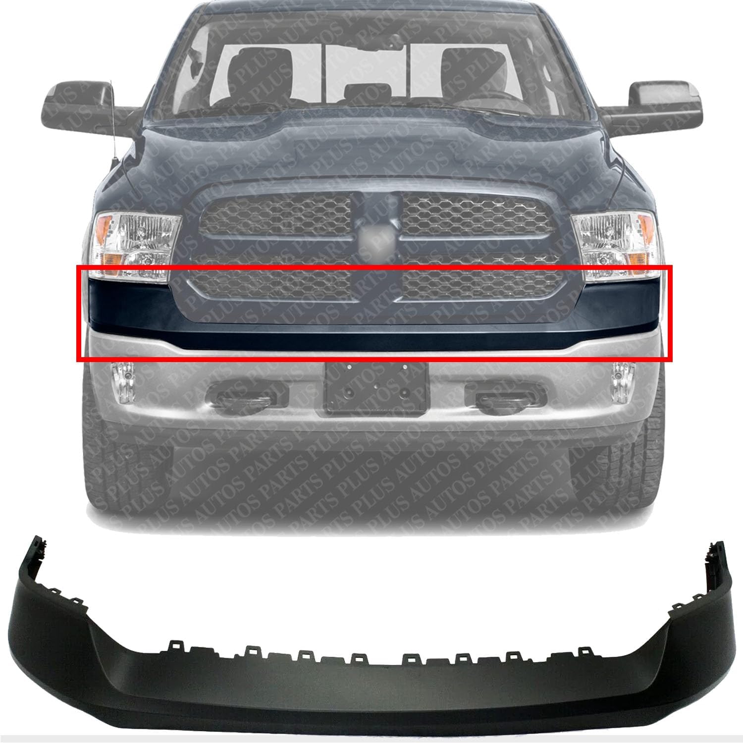 AUTOS PARTS PLUS Front Bumper Upper Cover Fascia Primed Direct Replacement Compatible With Ram 1500 2013-2018 CH1014108 68197697AA