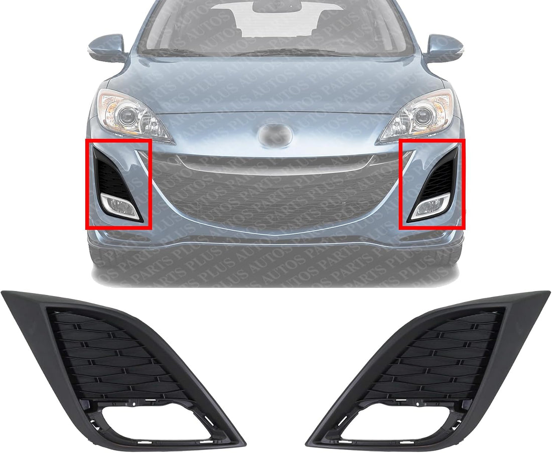Set Of 2 Front Fog Light Molding Primed Left Driver & Right Passenger Side Direct Replacement Compatible With 2010-2011 Mazda 3 MA1039106 MA1038106 BBN250C11C BBN250C21C