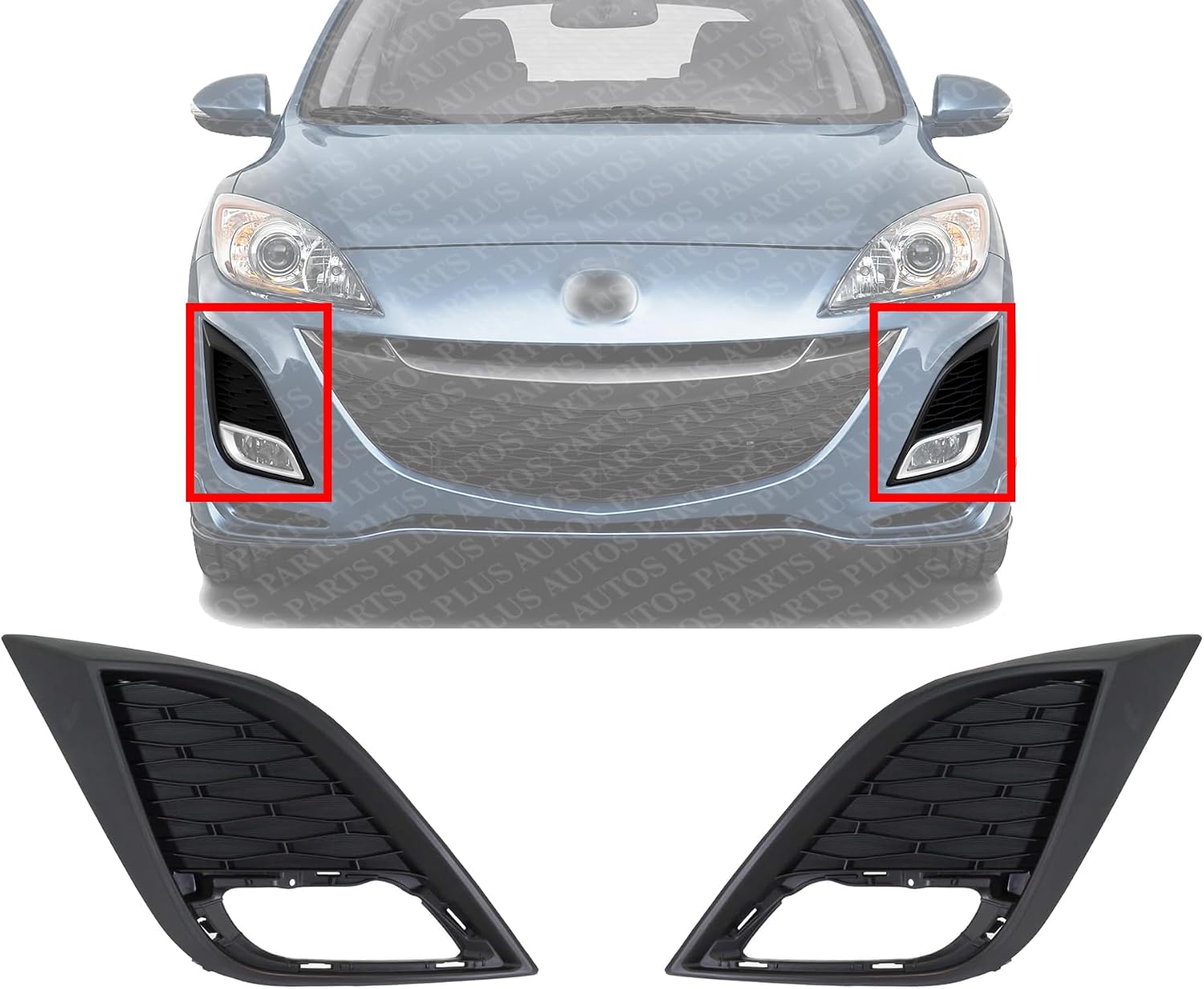 Set Of 2 Front Fog Light Molding Primed Left Driver & Right Passenger Side Direct Replacement Compatible With 2010-2011 Mazda 3 MA1039106 MA1038106 BBN250C11C BBN250C21C