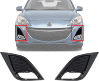 Set Of 2 Front Fog Light Molding Primed Left Driver & Right Passenger Side Direct Replacement Compatible With 2010-2011 Mazda 3 MA1039106 MA1038106 BBN250C11C BBN250C21C