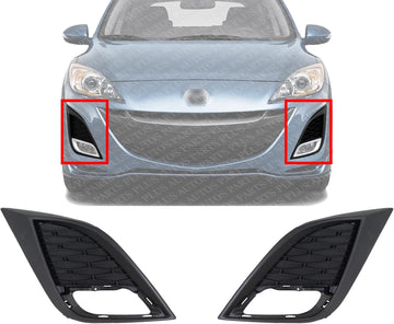 Set Of 2 Front Fog Light Molding Primed Left Driver & Right Passenger Side Direct Replacement Compatible With 2010-2011 Mazda 3 MA1039106 MA1038106 BBN250C11C BBN250C21C