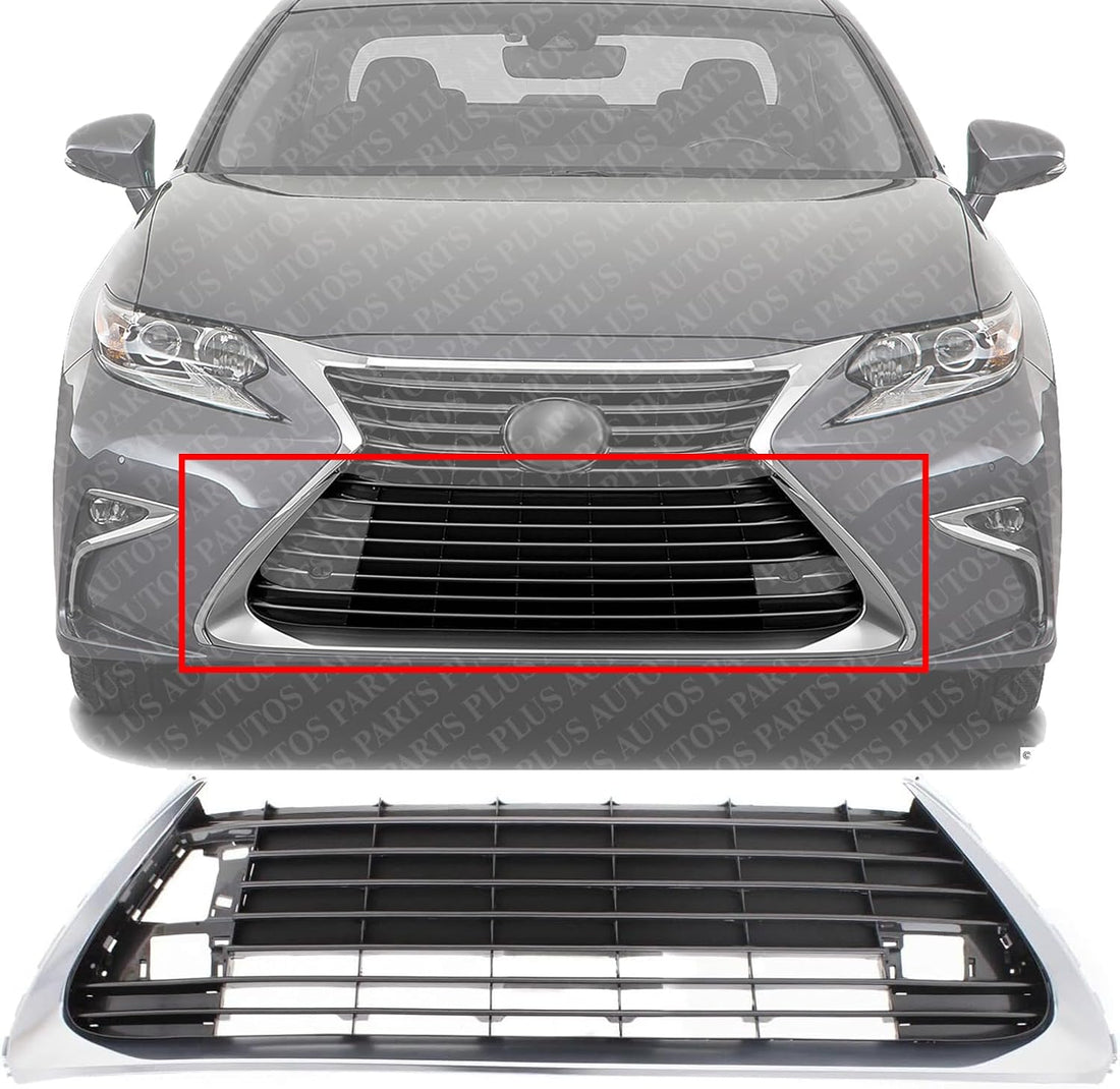 Front Bumper Grille Assembly Satin Nickel With Gloss Gray Insert Plastic Direct Replacement Compatible With 2016-2018 Lexus ES300h / ES350 LX1036129 5310206150