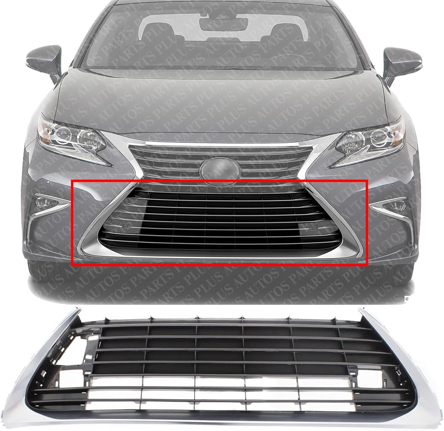 Front Bumper Grille Assembly Satin Nickel With Gloss Gray Insert Plastic Direct Replacement Compatible With 2016-2018 Lexus ES300h / ES350 LX1036129 5310206150