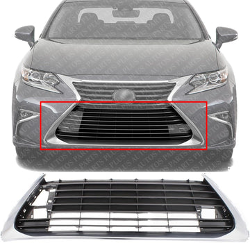 Front Bumper Grille Assembly Satin Nickel With Gloss Gray Insert Plastic Direct Replacement Compatible With 2016-2018 Lexus ES300h / ES350 LX1036129 5310206150