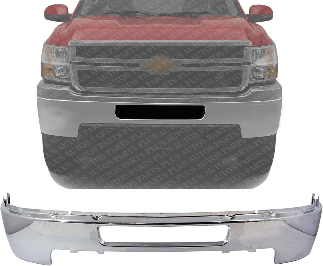 Front Bumper Impact Bar Chrome Steel Without Fog Light Holes Direct Replacement Compatible With 2011-2014 Chevrolet Silverado 2500/3500 GM1002838 25832522