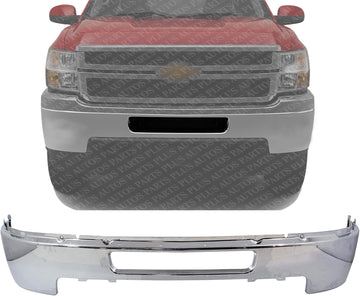 Front Bumper Impact Bar Chrome Steel Without Fog Light Holes Direct Replacement Compatible With 2011-2014 Chevrolet Silverado 2500/3500 GM1002838 25832522