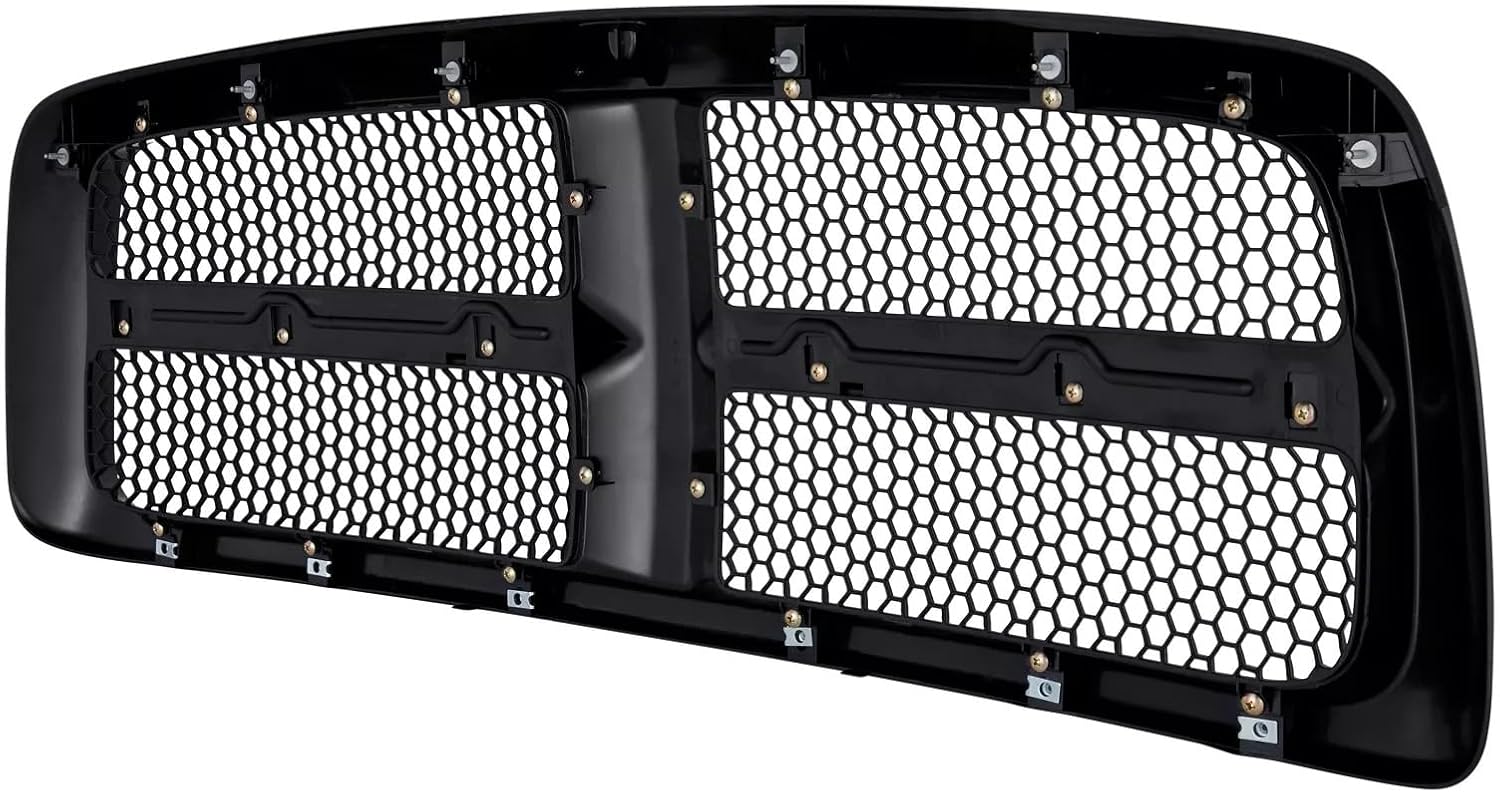 Front Honeycomb Grille Black Paint To Match Direct Replacement Compatible With 2002-2005 Dodge RAM 1500 2500 3500 CH1200331 5GR97DX8AE-PFM