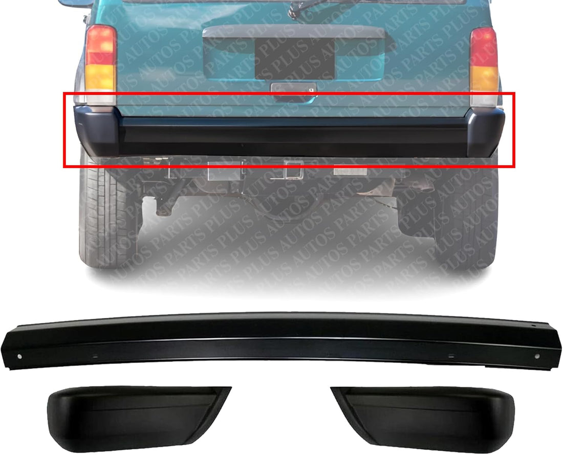 Rear Bumper Face Bar Primed Steel + End Caps Textured Right Passenger And Left Driver Side Direct Replacement Compatible With Jeep Cherokee 1997-1999 CH1102338 CH1105139 CH1104139
