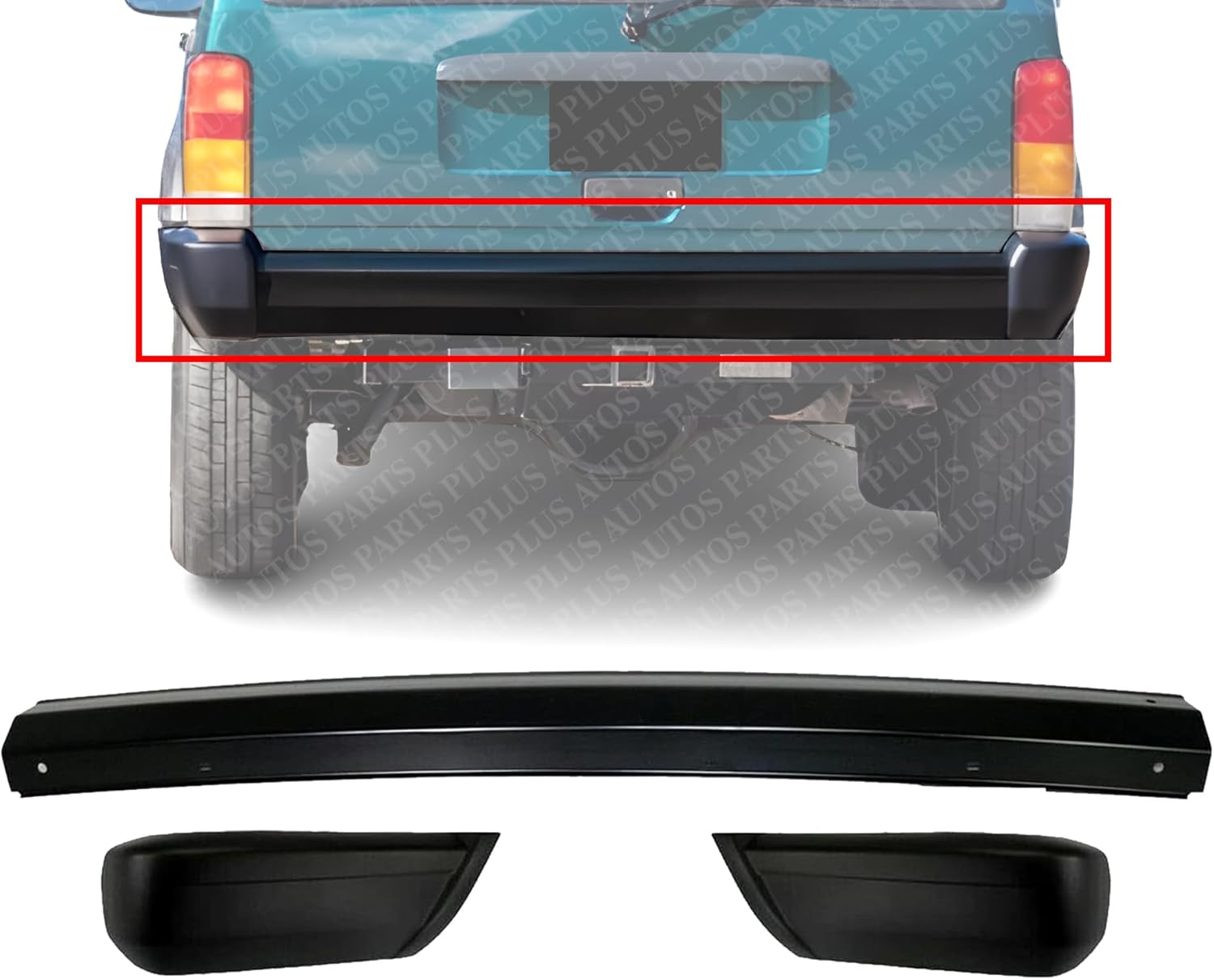 Rear Bumper Face Bar Primed Steel + End Caps Textured Right Passenger And Left Driver Side Direct Replacement Compatible With Jeep Cherokee 1997-1999 CH1102338 CH1105139 CH1104139