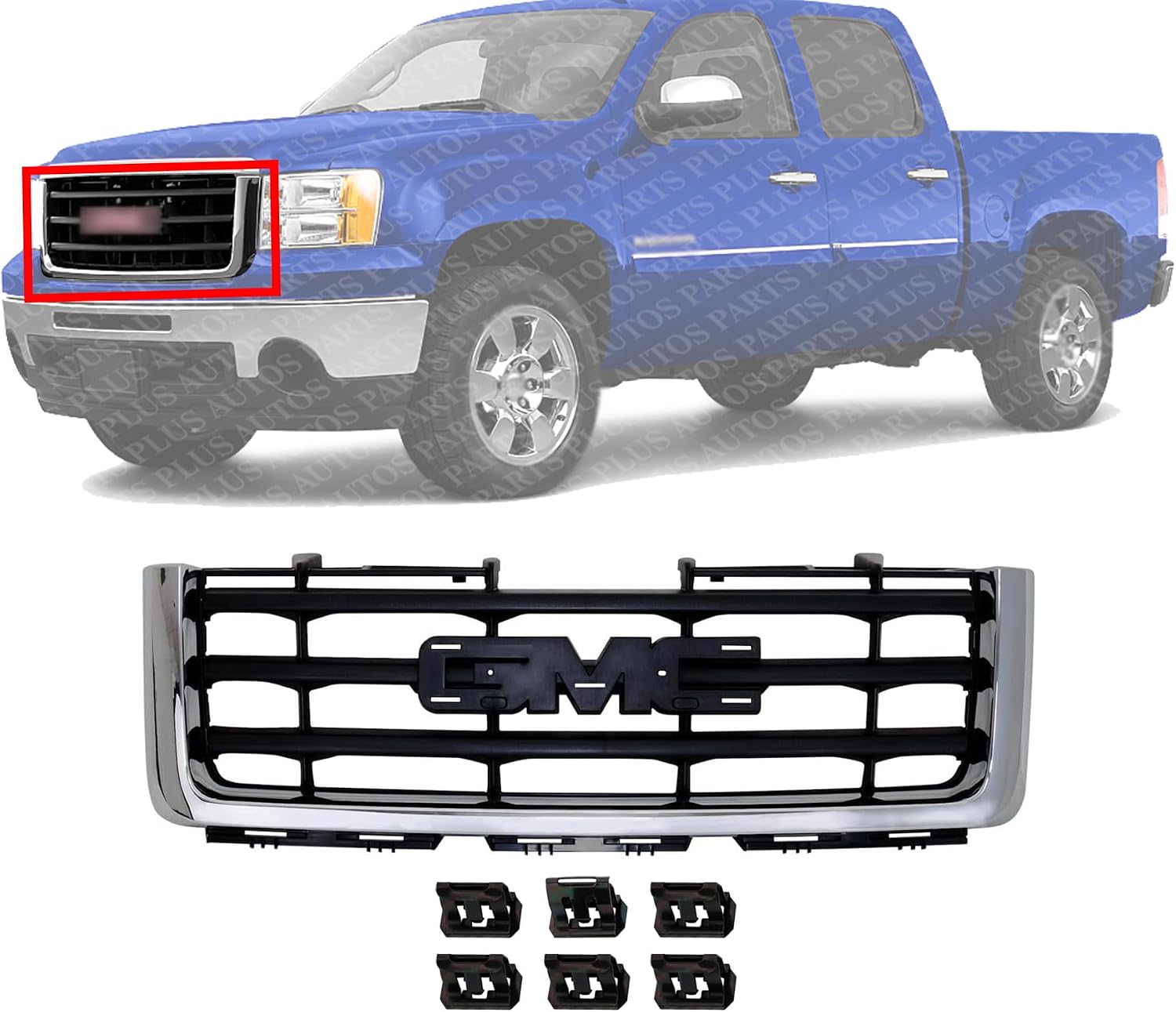Front Grille Chrome Shell With Painted Black Insert Direct Replacement Compatible With 2007-2013 GMC Sierra 1500 GM1200573 22761792