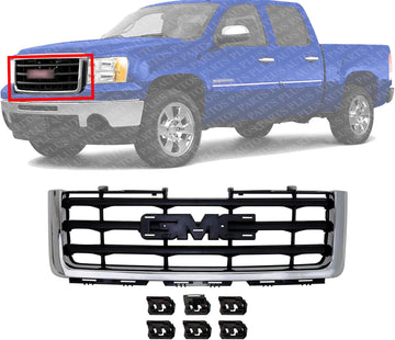 Front Grille Chrome Shell With Painted Black Insert Direct Replacement Compatible With 2007-2013 GMC Sierra 1500 GM1200573 22761792