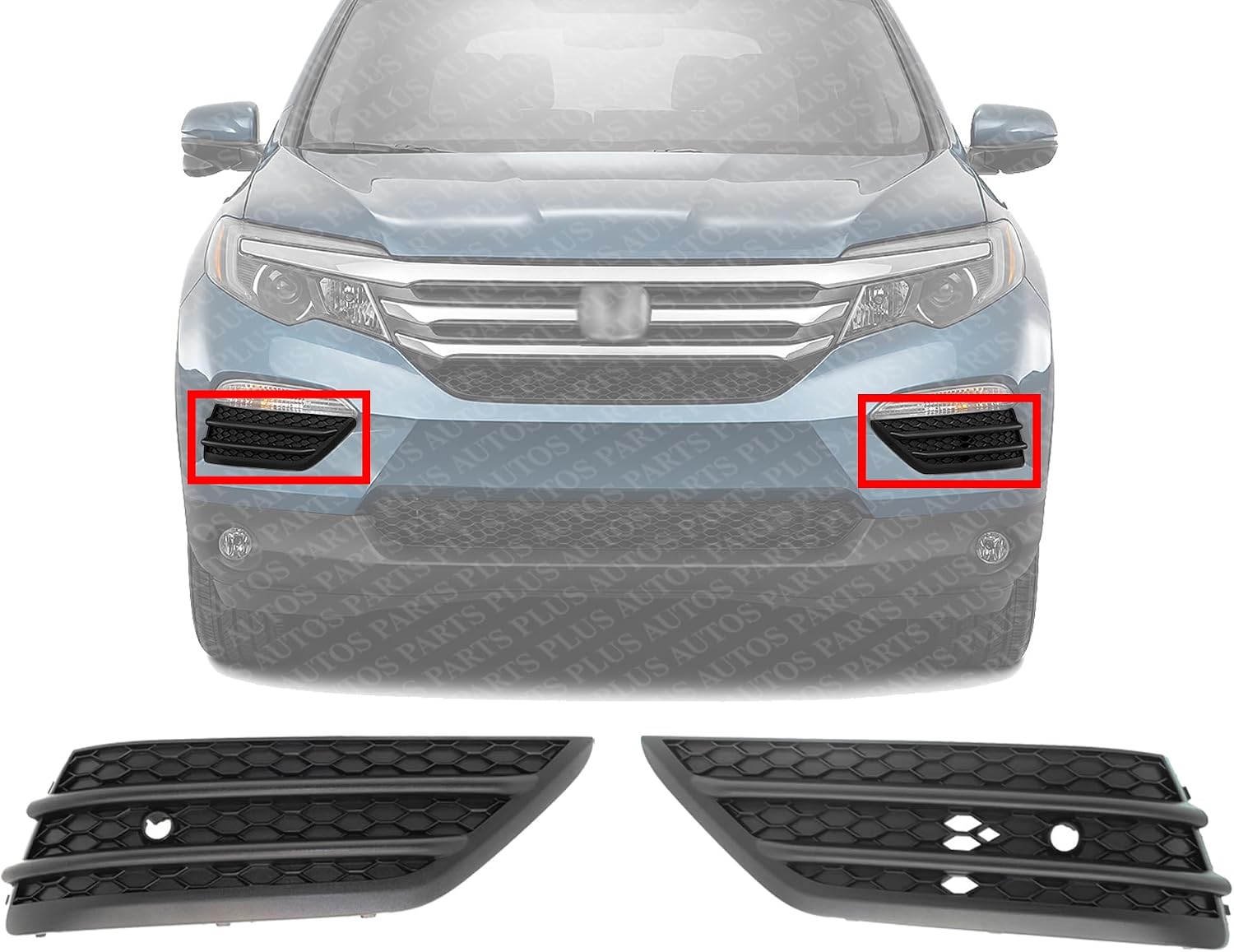 Set Of 2 Front Bumper Grille Outer Textured Plastic Left Driver & Right Passenger Side Direct Replacement Compatible With 2016-2018 Honda Pilot HO1039131 HO1038131
