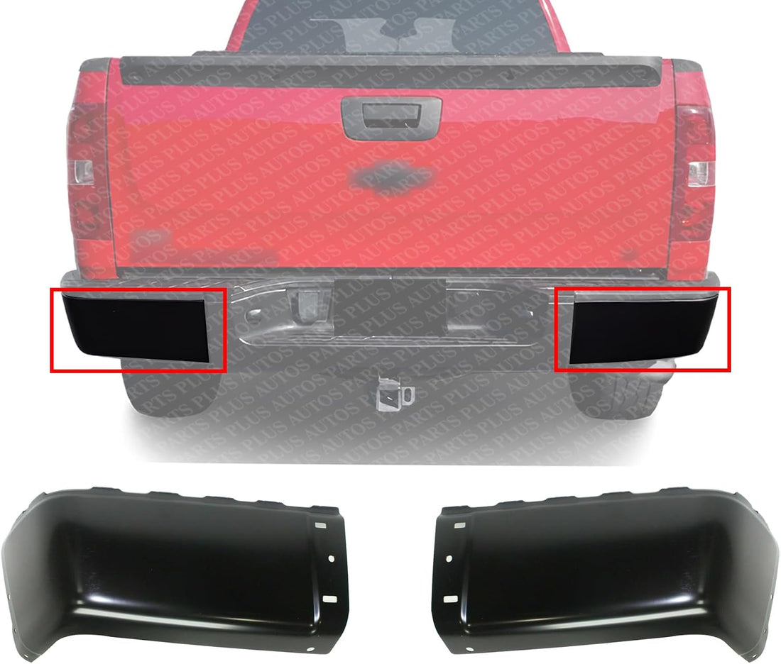Set Of 2 Rear Bumper End Cap Steel Left Driver & Right Passenger Side Direct Replacement Compatible With 2007-2013 Chevrolet Silverado/GMC Sierra Full Size Pickup GM1105151