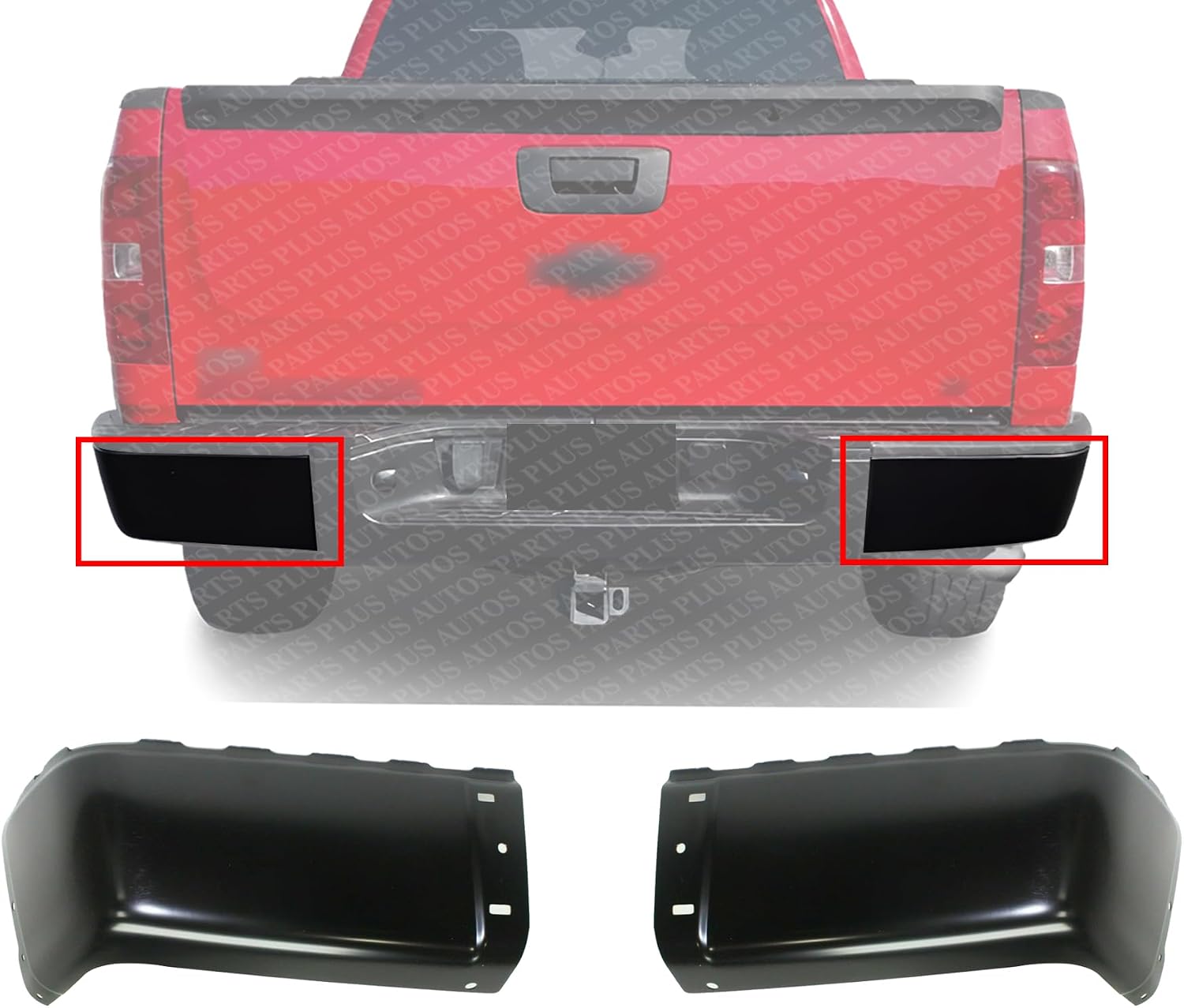 Set Of 2 Rear Bumper End Cap Steel Left Driver & Right Passenger Side Direct Replacement Compatible With 2007-2013 Chevrolet Silverado/GMC Sierra Full Size Pickup GM1105151