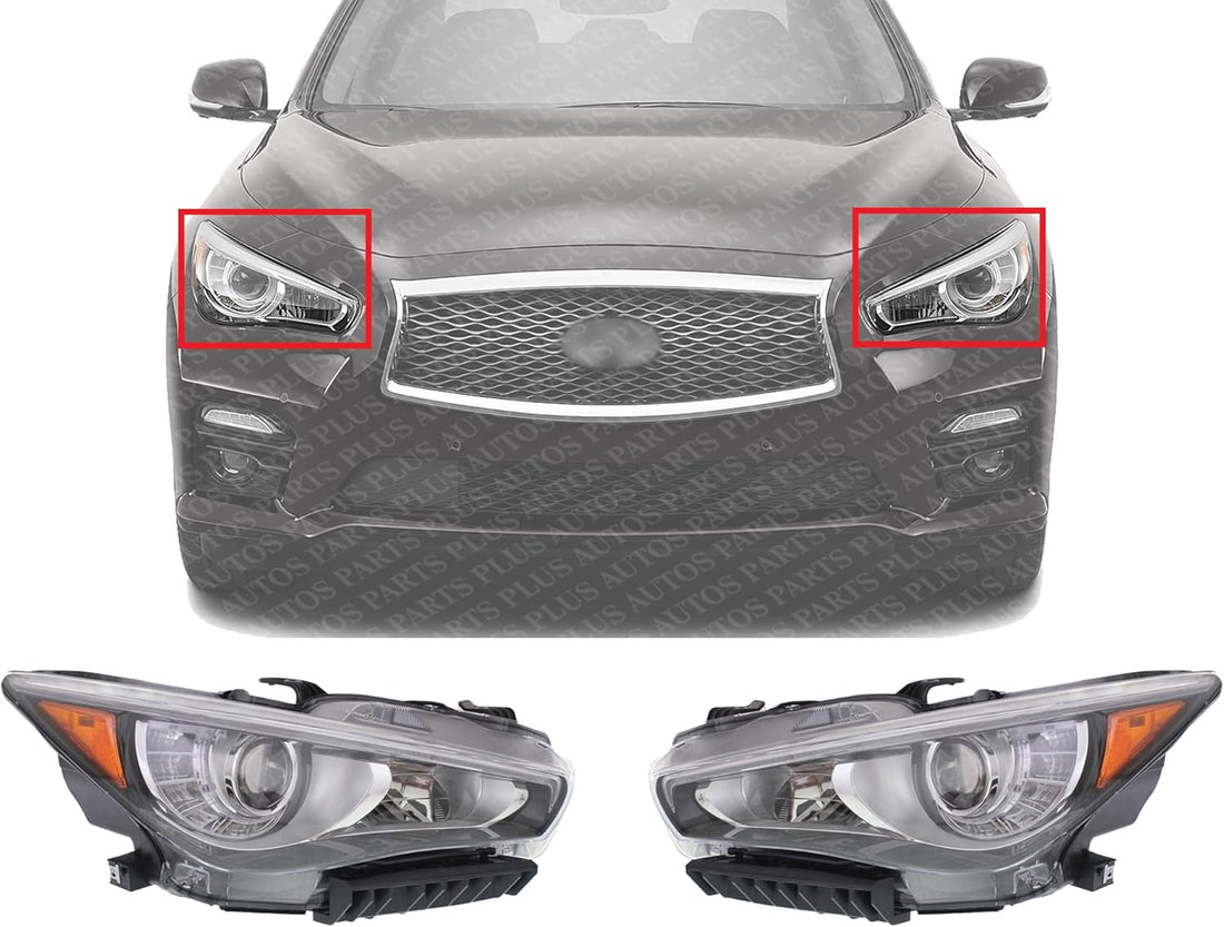 Set Of 2 Front Headlight Assembly Right Passenger & Left Driver Side Direct Replacement Compatible With 2014-2017 Infiniti Q50 IN2503157 IN2502157 260104HB0B 260604HB0B