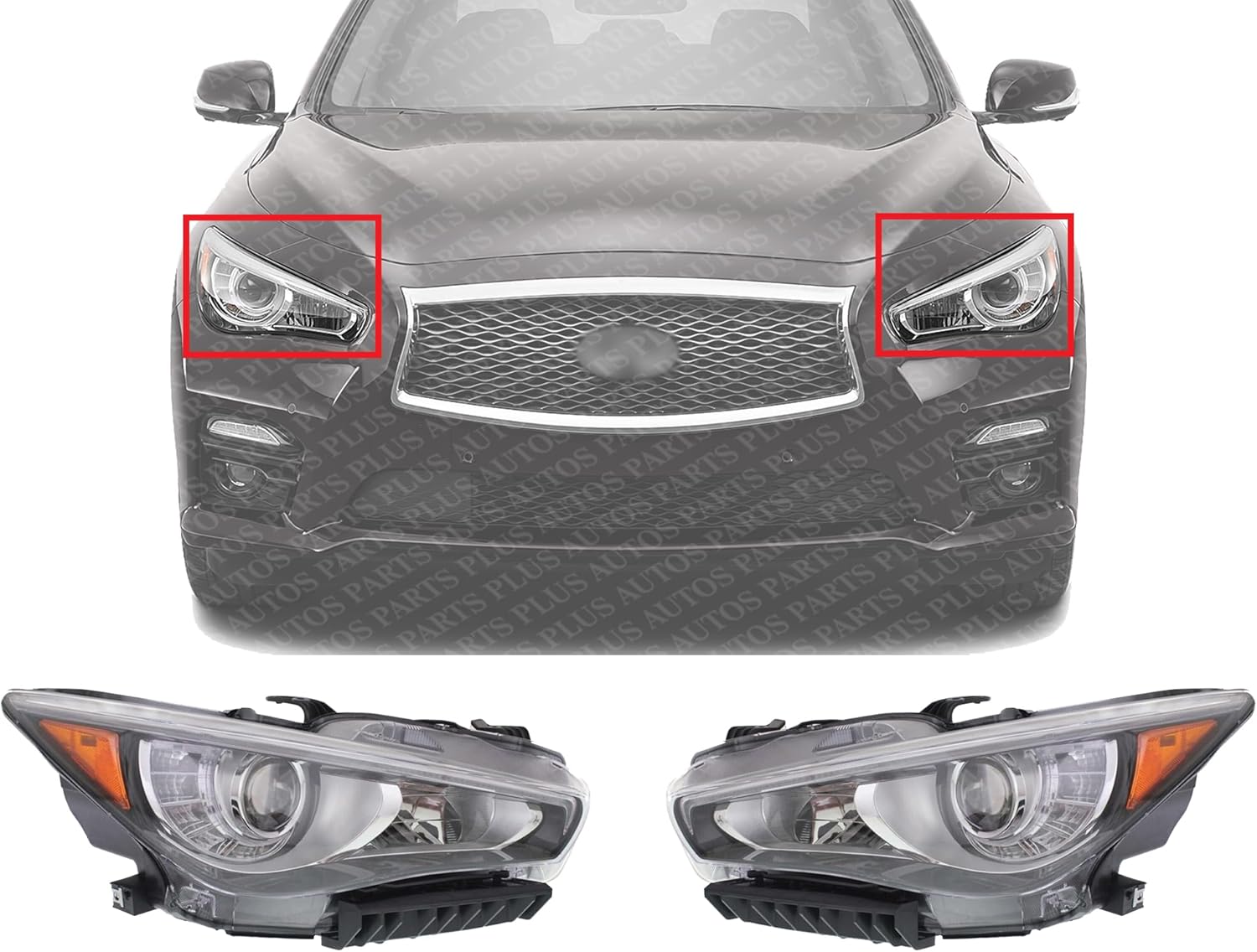Set Of 2 Front Headlight Assembly Right Passenger & Left Driver Side Direct Replacement Compatible With 2014-2017 Infiniti Q50 IN2503157 IN2502157 260104HB0B 260604HB0B