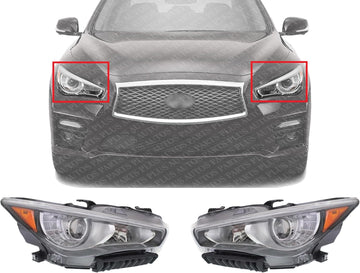Set Of 2 Front Headlight Assembly Right Passenger & Left Driver Side Direct Replacement Compatible With 2014-2017 Infiniti Q50 IN2503157 IN2502157 260104HB0B 260604HB0B