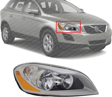Front Head Light Assembly Halogen Right Passenger Side Direct Replacement Compatible With 2010-2013 Volvo XC60 VO2503130 313954711