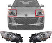 Set Of 2 Front Head Light Assembly Plastic Lens And Housing Left Driver & Right Passenger Side Direct Replacement Compatible With 2010-2013 Mazda 3 MA2518130 MA2519130