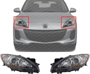 Set Of 2 Front Head Light Assembly Plastic Lens And Housing Left Driver & Right Passenger Side Direct Replacement Compatible With 2010-2013 Mazda 3 MA2518130 MA2519130