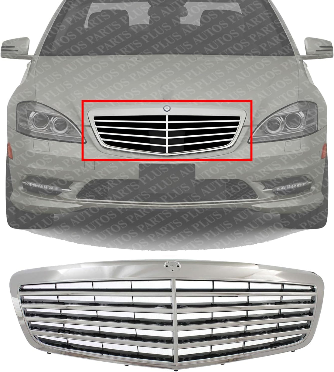 Front Grille Assembly Chrome Shell With Primed Insert Plastic Direct Replacement Compatible With 2010-2013 Mercedes Benz S-Class MB1200156 22188004839040