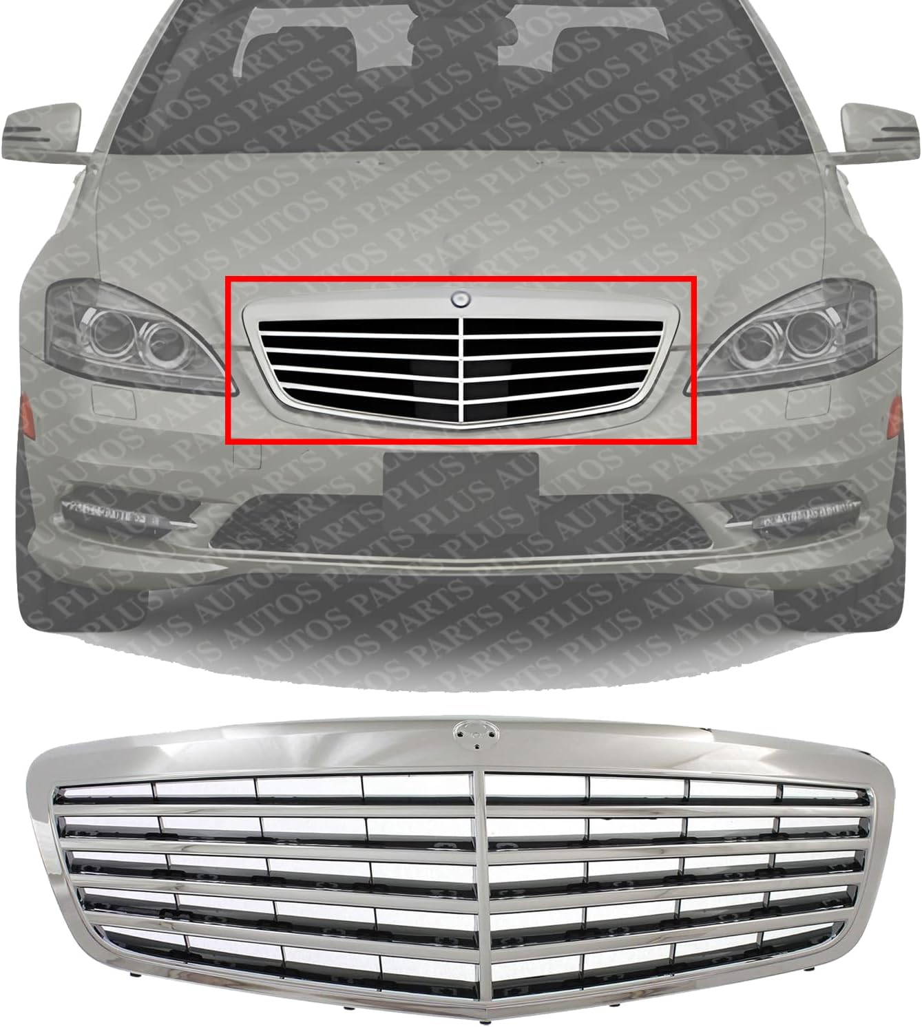 Front Grille Assembly Chrome Shell With Primed Insert Plastic Direct Replacement Compatible With 2010-2013 Mercedes Benz S-Class MB1200156 22188004839040