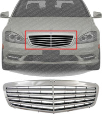 Front Grille Assembly Chrome Shell With Primed Insert Plastic Direct Replacement Compatible With 2010-2013 Mercedes Benz S-Class MB1200156 22188004839040