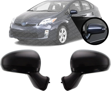 Set Of 2 Front Power Mirror Manual Fold Heated Primed Right Passenger & Left Driver Side Direct Replacement Compatible With 2010-2015 Toyota Prius / 2012-2015 Plug-In TO1320262