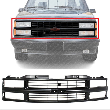 Front Grille Painted Black Shell & Cross Bar Insert With Dual Beam Headlamp Direct Replacement Compatible With 1994-2000 Chevrolet / 1994-1999 Suburban C-K Series GM1200239 15981092