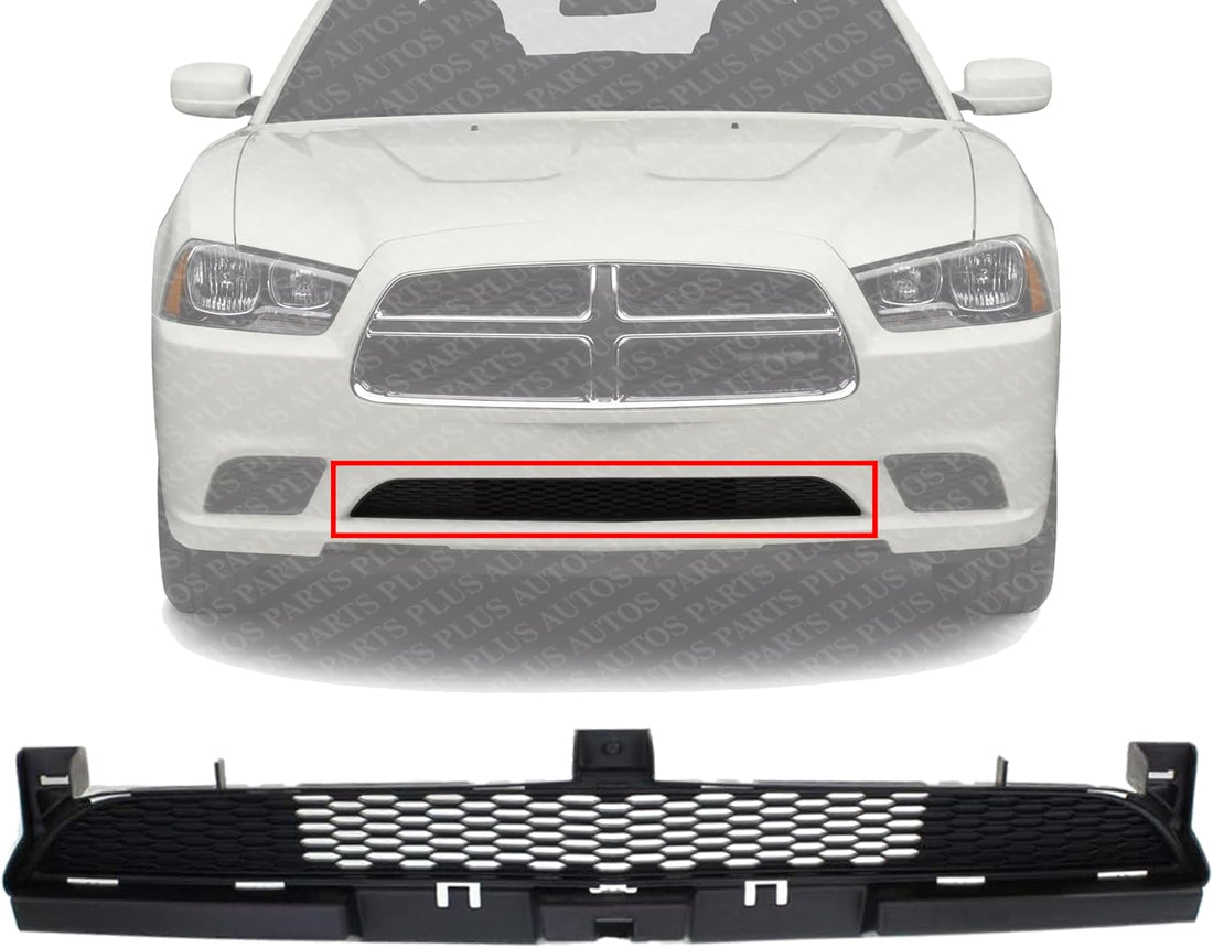 Front Bumper Grille Textured Gray Direct Replacement Compatible With 2011-2014 Dodge Charger CH1036113 68092605AA