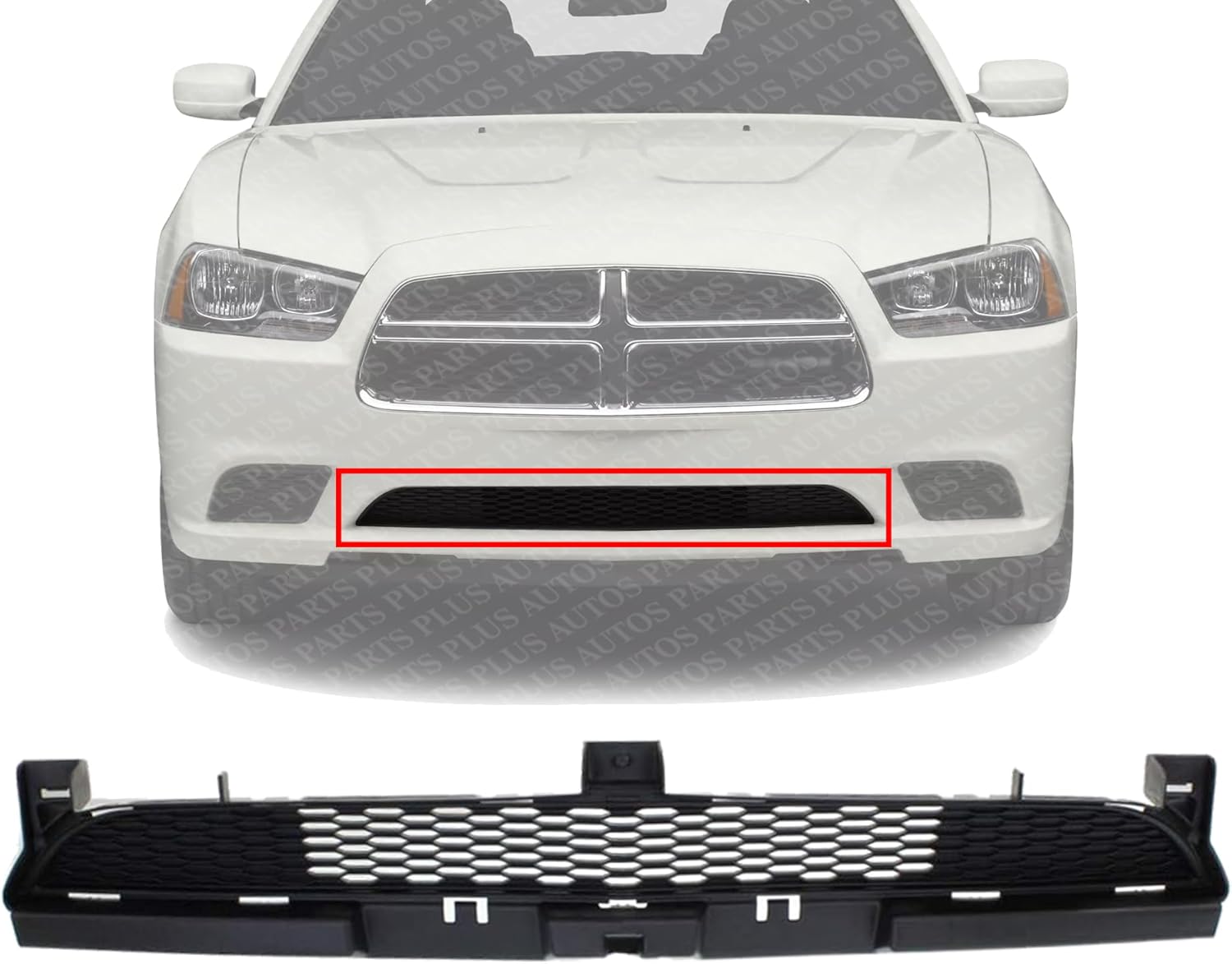 Front Bumper Grille Textured Gray Direct Replacement Compatible With 2011-2014 Dodge Charger CH1036113 68092605AA