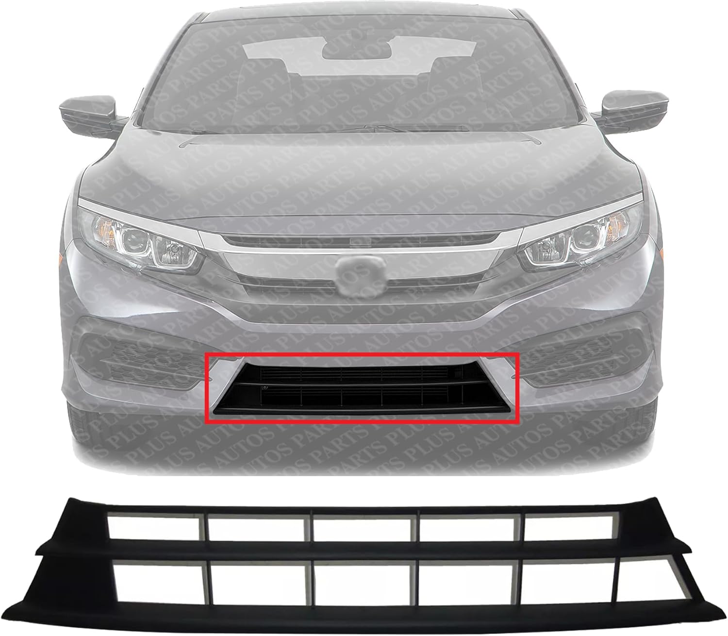 Front Bumper Lower Grille Textured Direct Replacement Compatible With 2016-2018 Honda Civic HO1036124 71102TBAA10