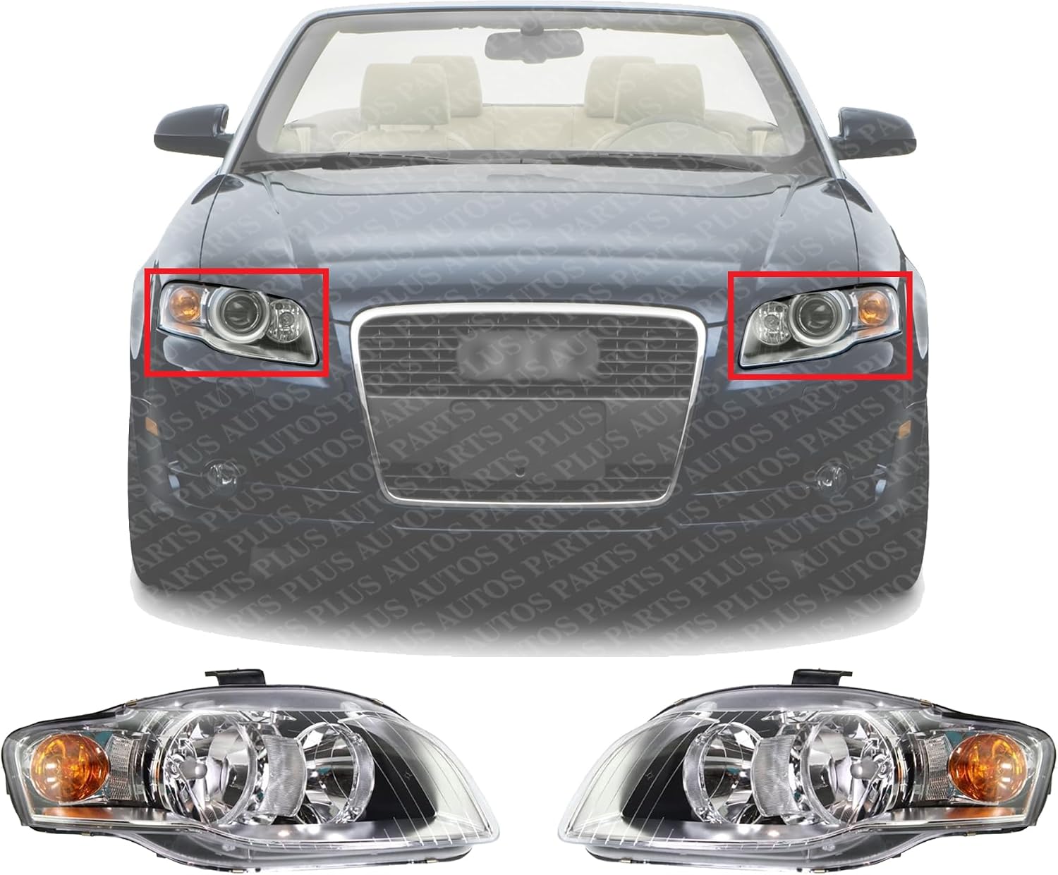 Set Of 2 Front Head Light Assembly Left Driver & Right Passenger Side Direct Replacement Compatible With 2005-2009 Audi A4 / Quattro AU2502128 AU2503128 AU2502128 AU2503128