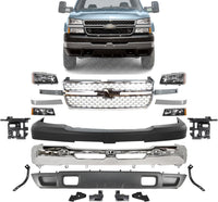 Front Bumper + Upper + Lower Valance + Grille + Moldings + Head & Signal Lights + Brackets Left & Right Side Direct Replacement Compatible With 2003-2006 Chevrolet Silverado 2500HD