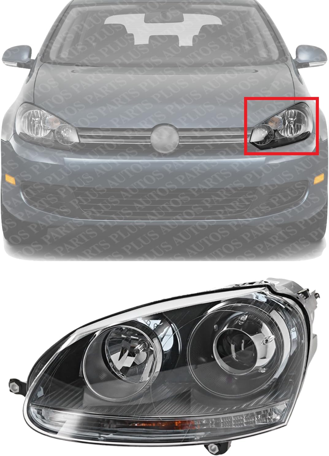 Front Head Light Left Driver Side Direct Replacement Compatible With 2005-2010 Volkswagen Jetta / 2006-2009 Rabbit VW2502133 1K6941039B
