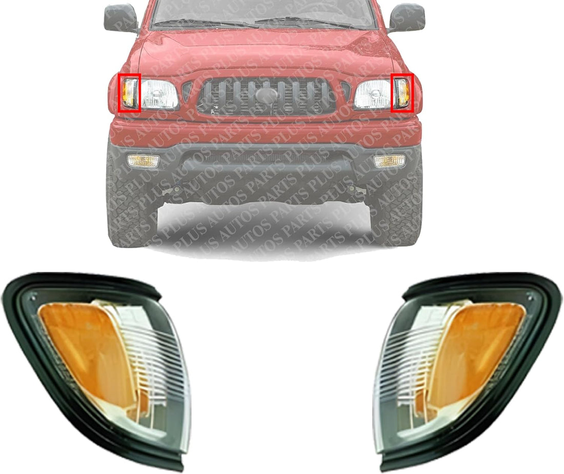 Set Of 2 Front Corner Lights Assembly With Black Trim Right Passenger & Left Driver Side Direct Replacement Compatible With 2001-2004 Toyota Tacoma TO2521163 TO2520163 8161004090C0