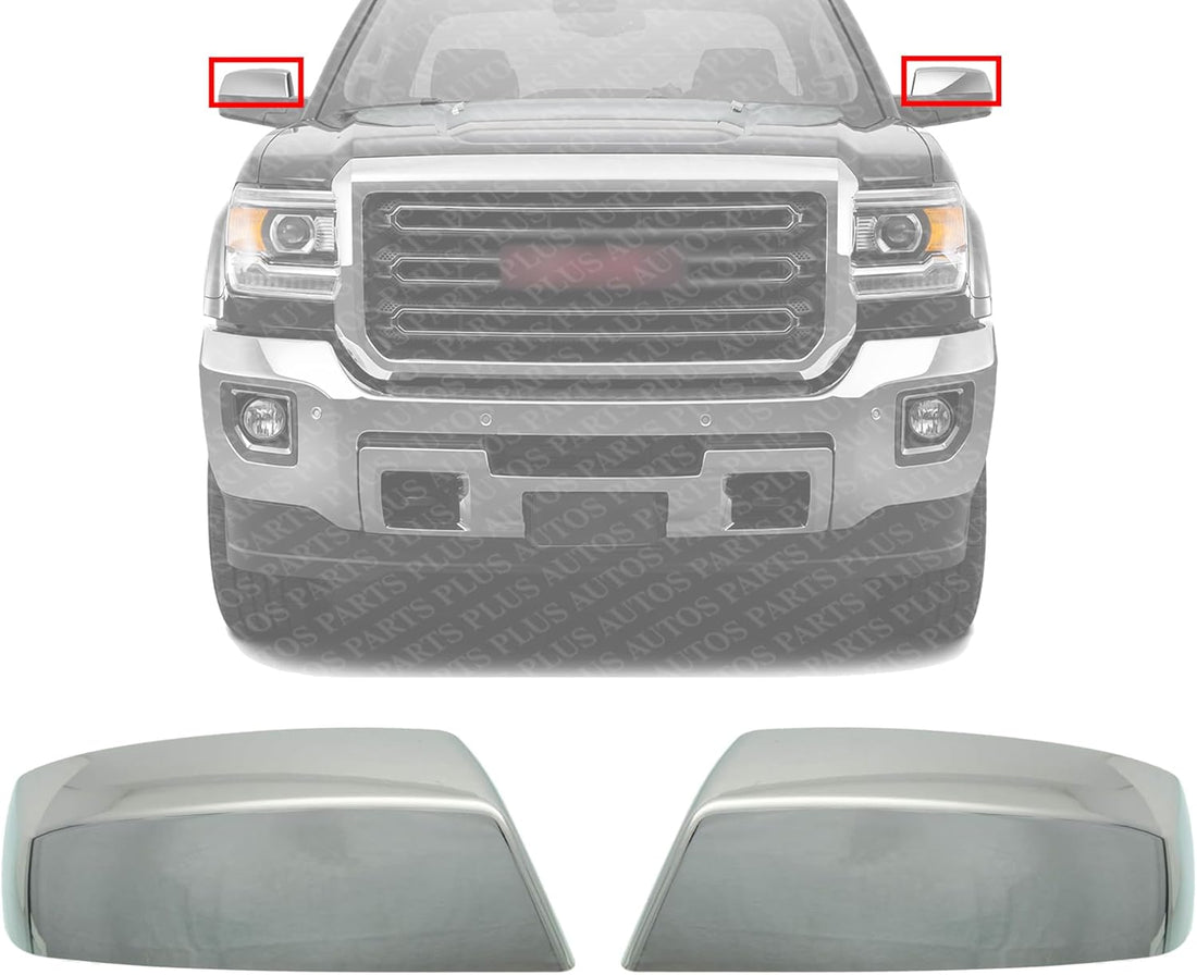 Set Of 2 Front Mirror Cover Chrome Right & Left Side Direct Replacement Compatible With 2014-2019 Chevrolet Silverado/GMC Sierra 1500/2015-2019 2500HD 3500HD 22889520 22889519