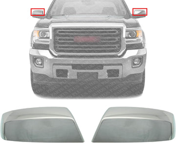 Set Of 2 Front Mirror Cover Chrome Right & Left Side Direct Replacement Compatible With 2014-2019 Chevrolet Silverado/GMC Sierra 1500/2015-2019 2500HD 3500HD 22889520 22889519