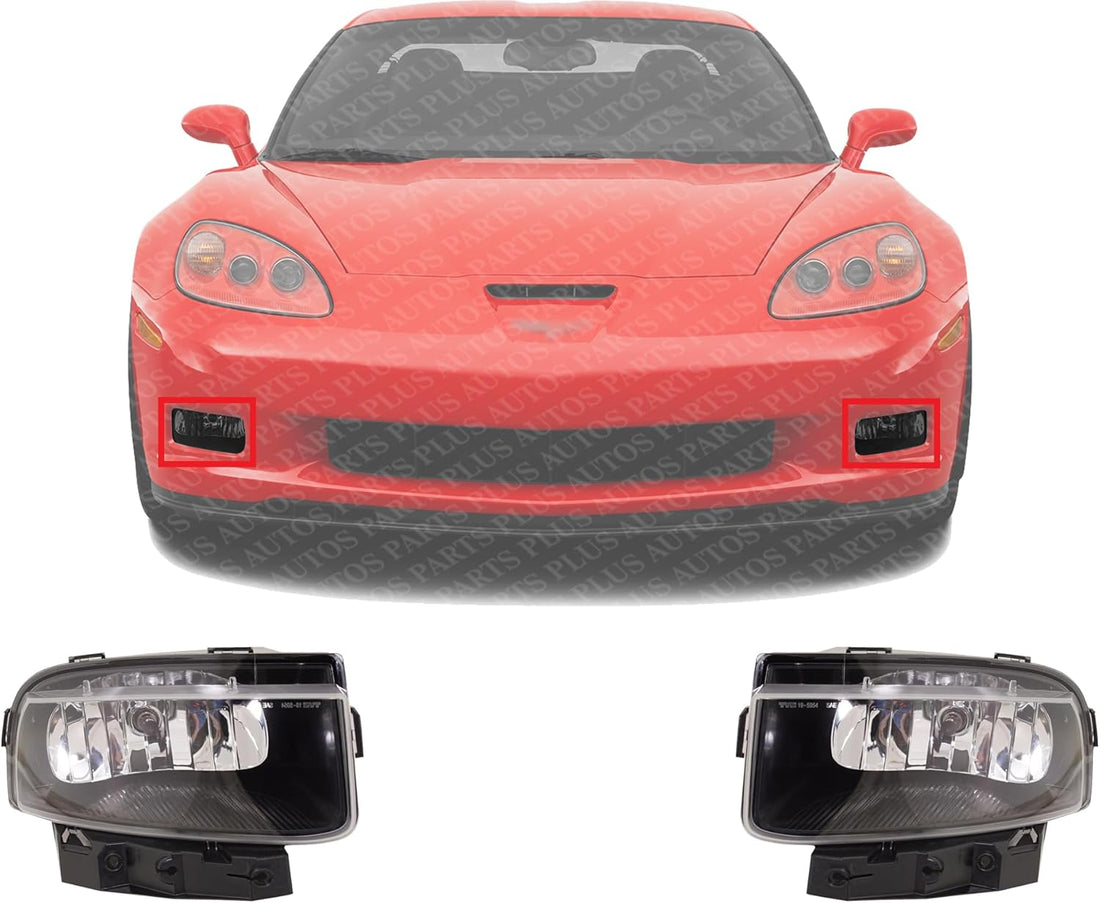 Set Of 2 Front Fog Light Assembly Plastic Left Driver & Right Passenger Side Direct Replacement Compatible With 2005-2013 Chevrolet Corvette GM2593291 GM2592291