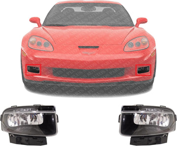 Set Of 2 Front Fog Light Assembly Plastic Left Driver & Right Passenger Side Direct Replacement Compatible With 2005-2013 Chevrolet Corvette GM2593291 GM2592291