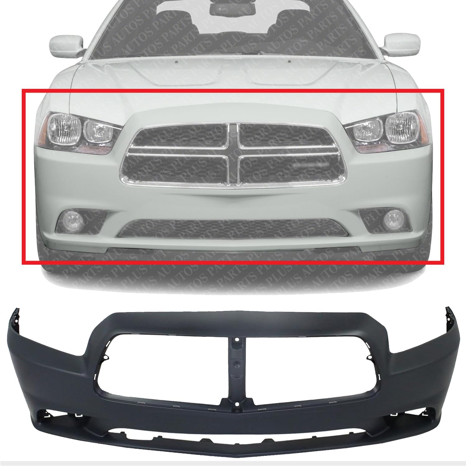 Front Bumper Cover Primed Plastic Direct Replacement Compatible With 2011-2014 Dodge Charger CH1000993 68092597AA