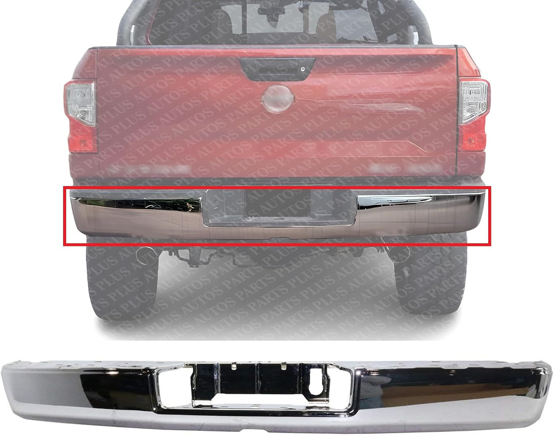 Step Bumper Face Bar Only With Pad Provision Without Mounting Bracket Chrome Steel Direct Replacement Compatible With 2017-2020 Nissan Titan / 2016-2020 XD NI1102165 85030EZ20A