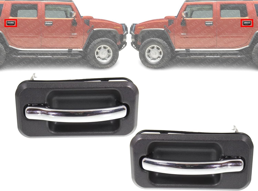 Set of 2 Rear Door Handle Black Bezel with Chrome Lever Left Driver & Right Passenger Side Direct Replacement Compatible with 2003-2009 Hummer H2 HU1520101 HU1521101 25845865